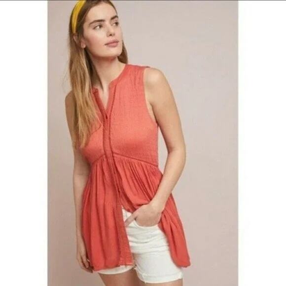 Anthropologie Nia Button-Up Tunic | Sleeveless | Size XS - Boho - Picture 3 of 6